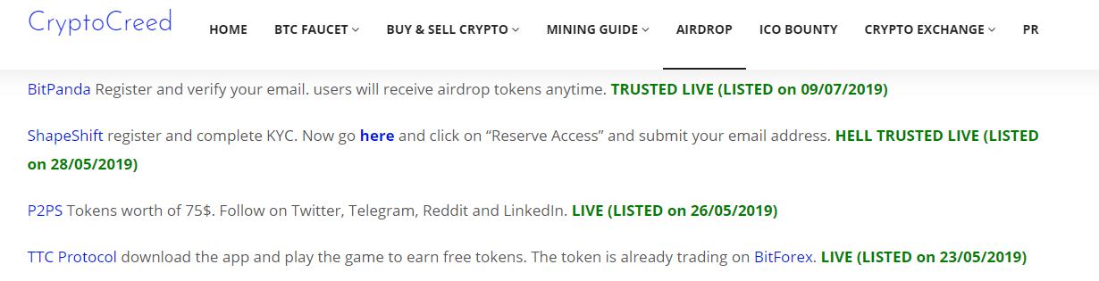 Cryptocreed airdrop