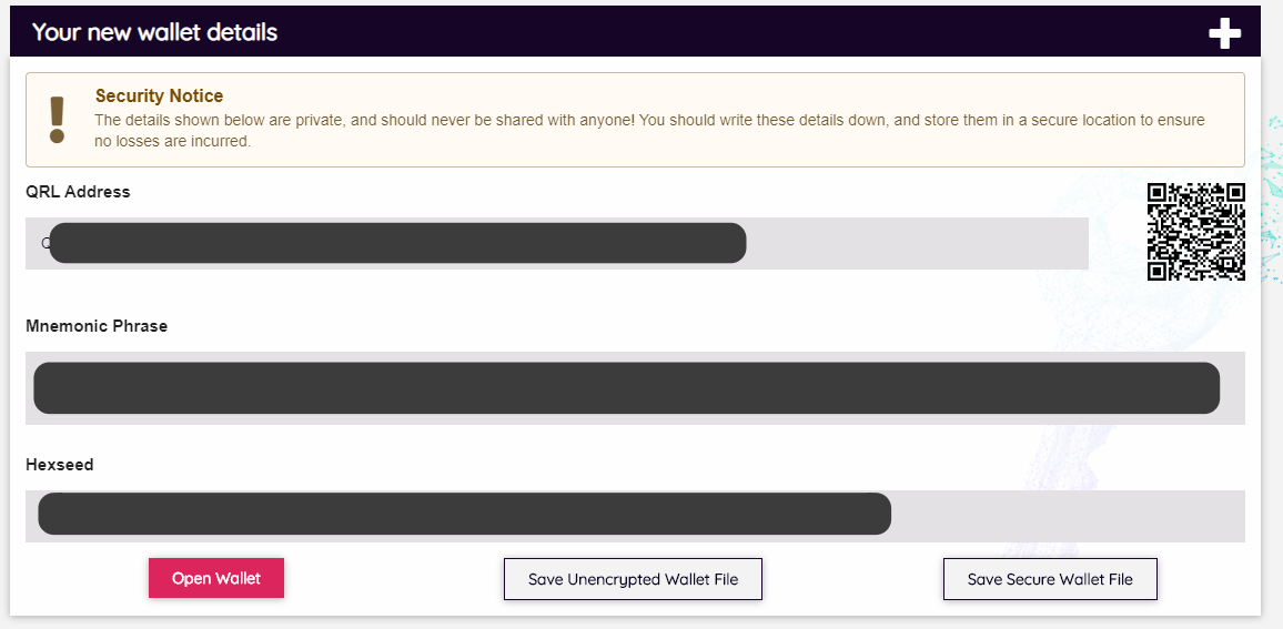 QRL Wallet Private key